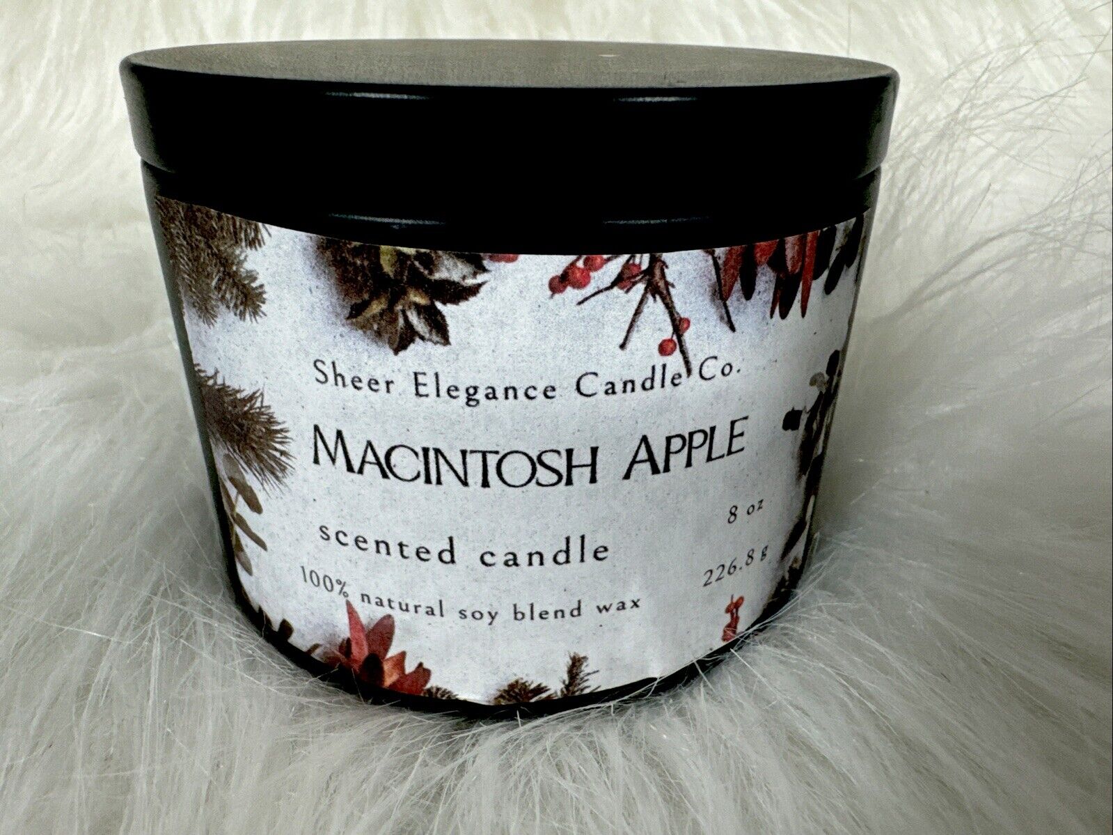 Scented Candle Macintosh Apple Coconut Soy Wax 8oz Black Container  Home Fall