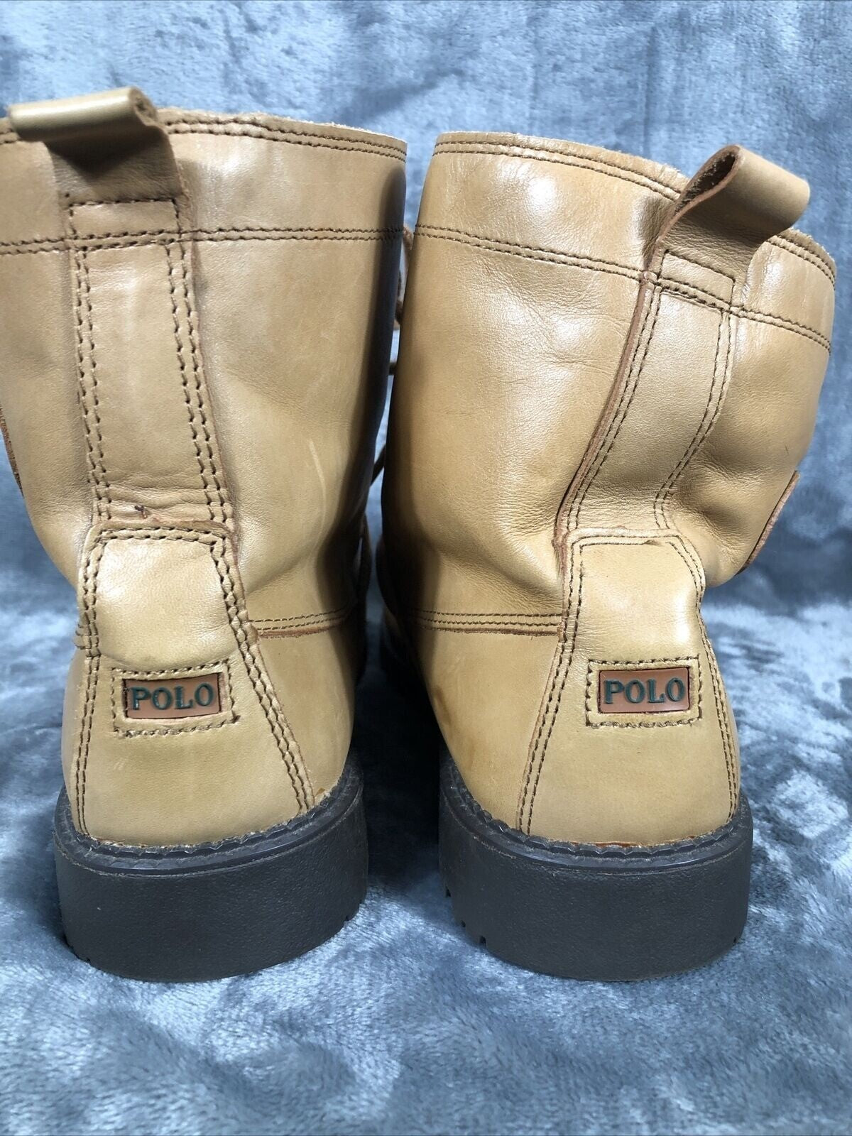Polo Boys Tan Leather Boots Size 6.5 Medium With Buckle Detail & Rubber Soles
