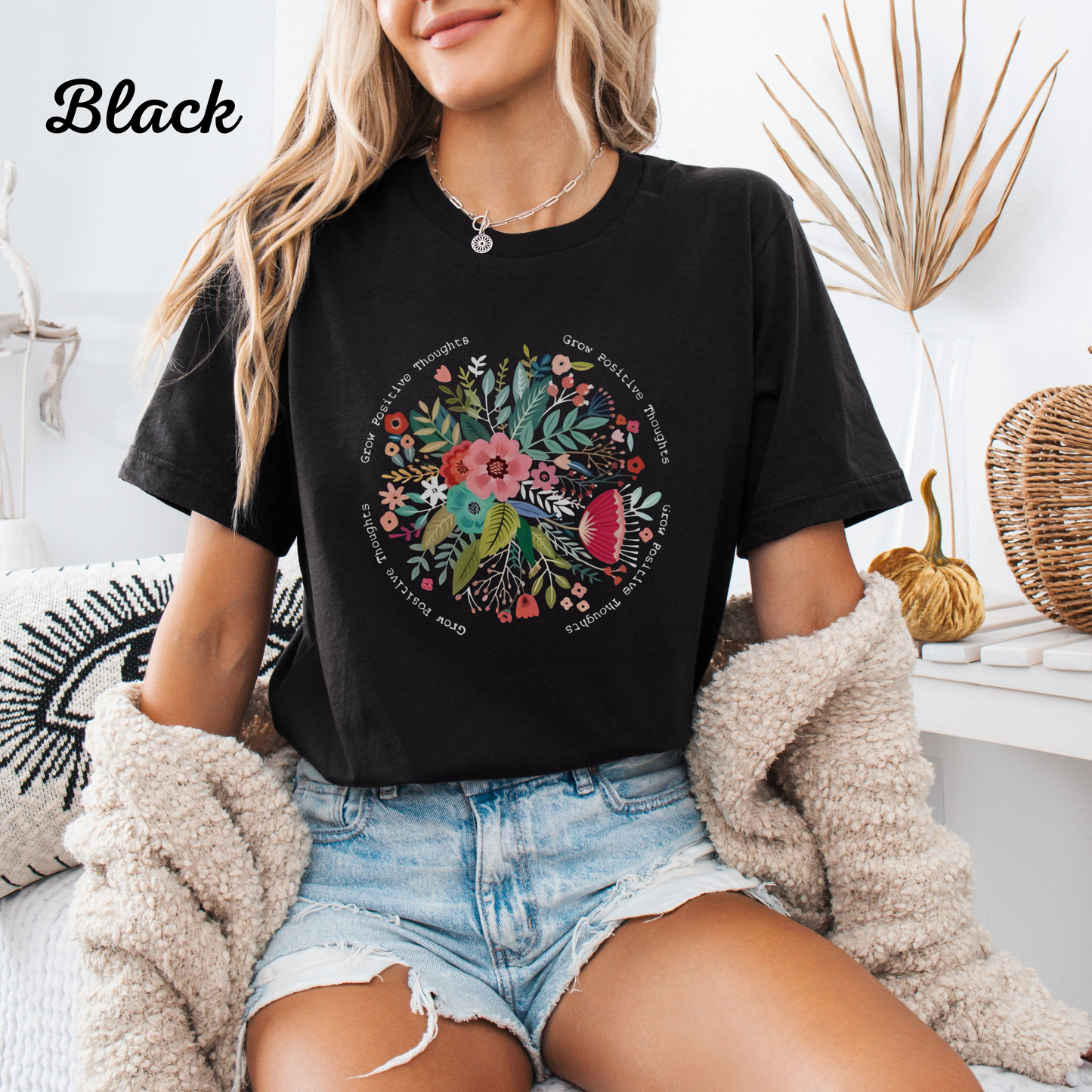 Floral Graphic Tee, Positive Message Shirt, Heather Brown T-Shirt, Unisex Crew Neck Tee, Boho Style Top, Gift for Her, Casual Fall Fashion