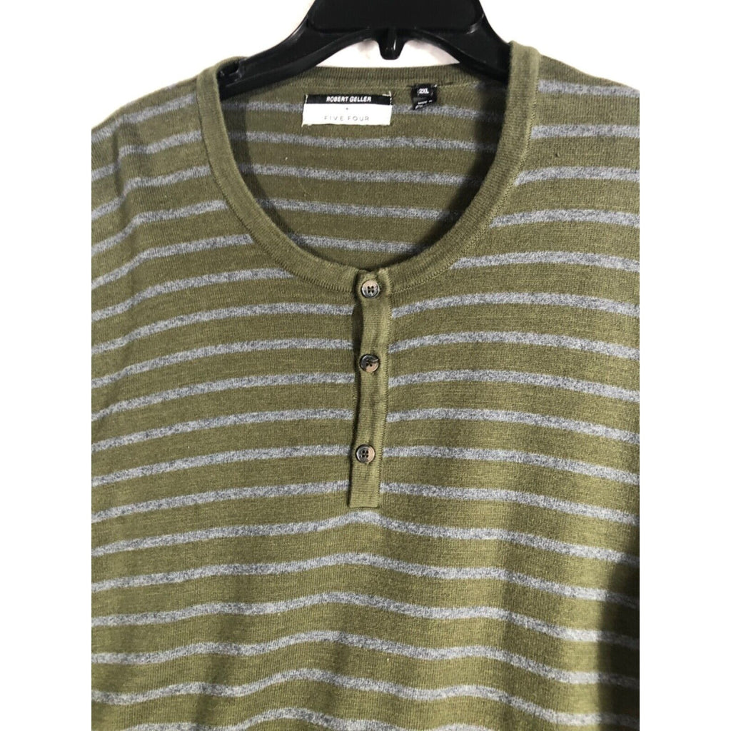 Robert Geller + Five Four Mens Striped Henley Shirt 2XL Green & Gray Cotton Blend