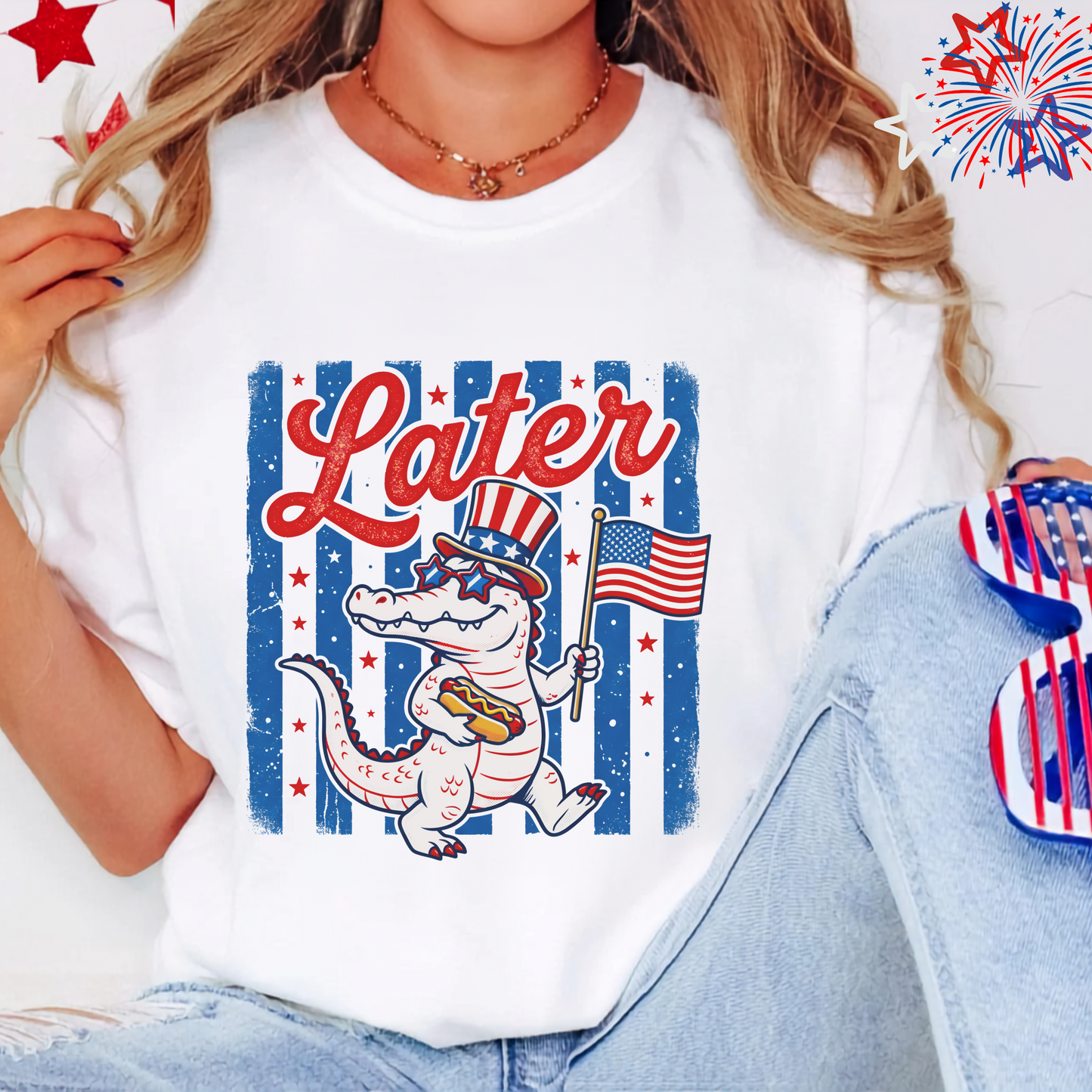 Patriotic Alligator Tee, USA Flag Graphic Shirt, 4th of July Alligator T-shirt, American Pride Gator Tee, Fun Independence Day Shirt