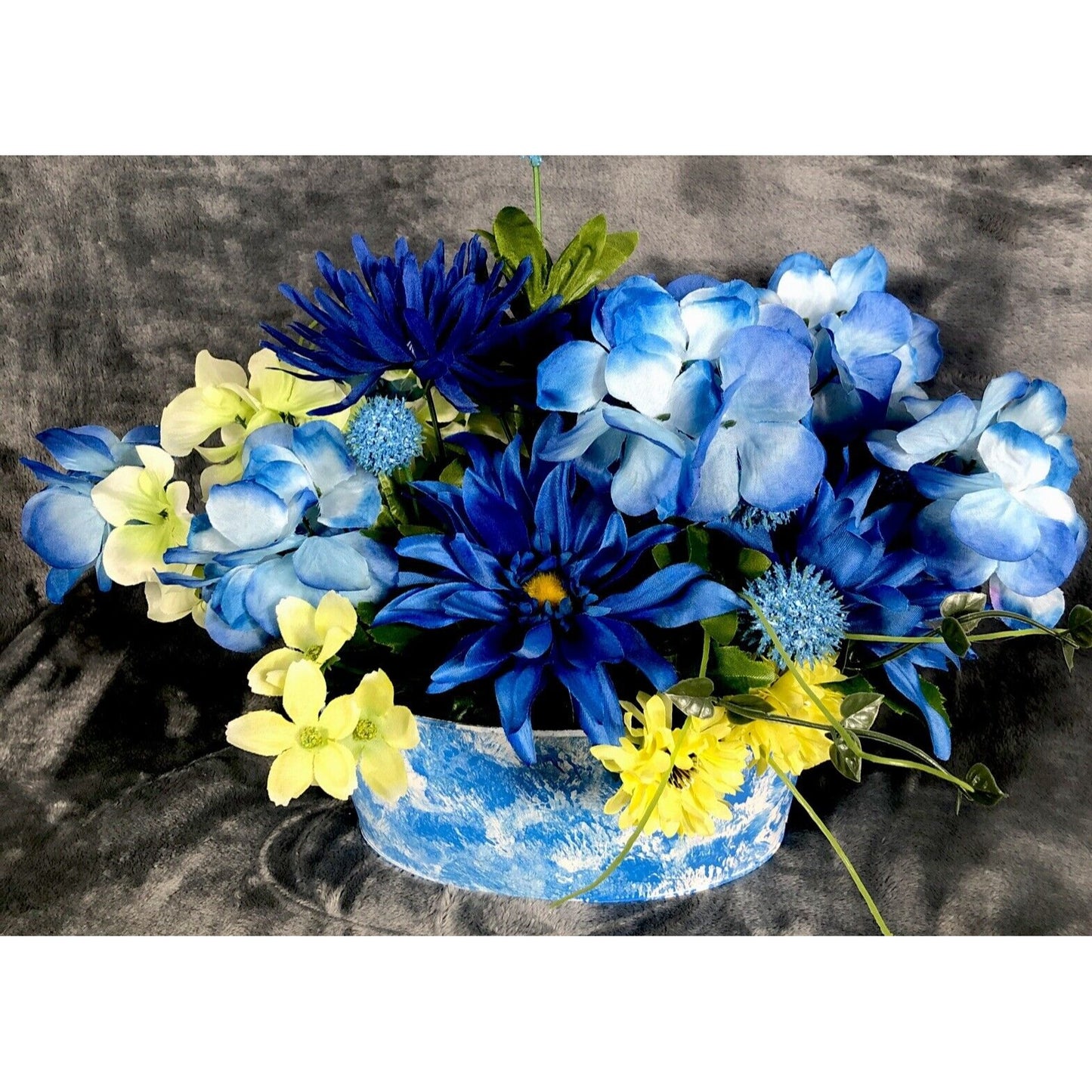 Artificial Flowers Spring Floral Arrangement Home Decor Blue And Yellow Flowers