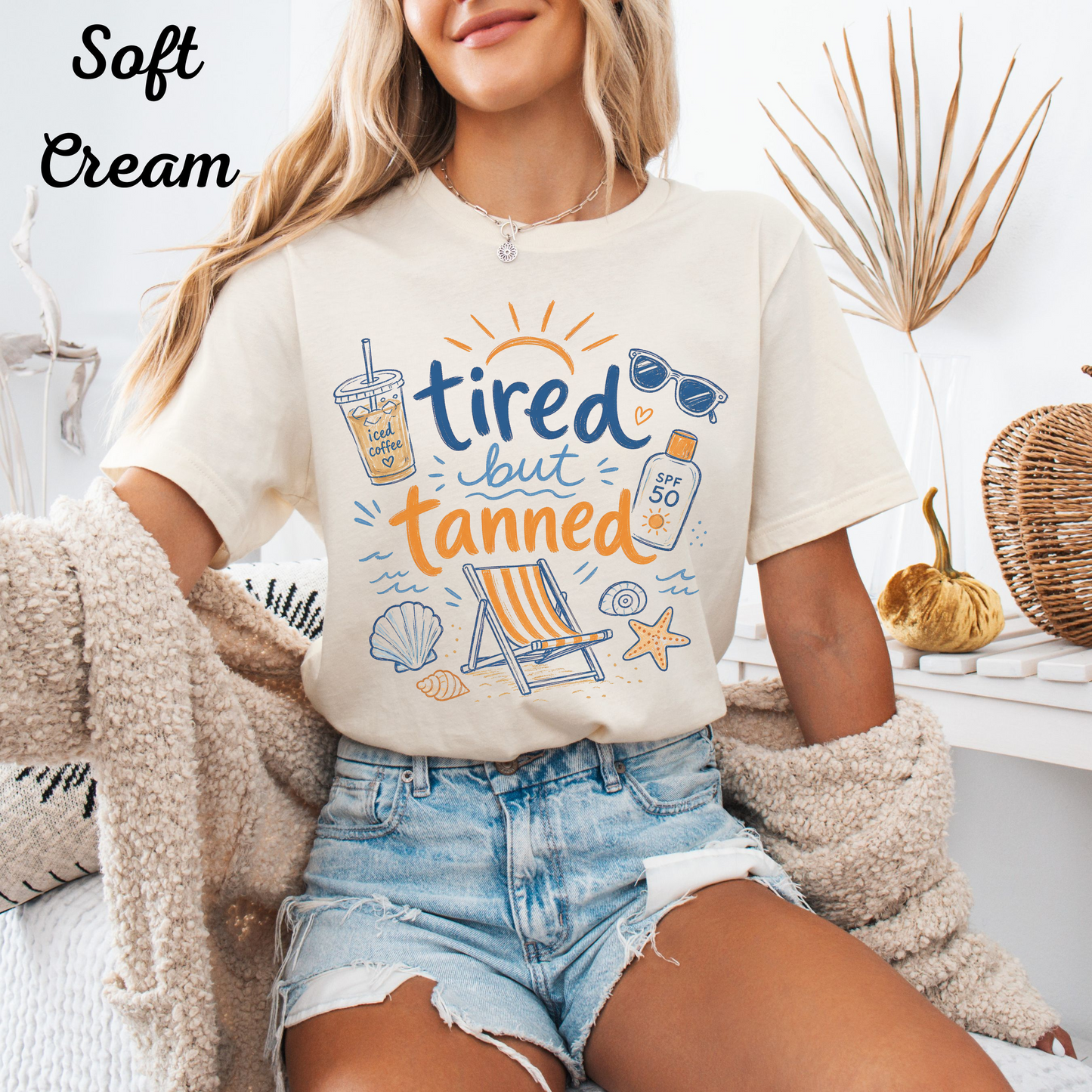 Tired but Tanned T-Shirt – Funny Summer Vacation Tee, Beach Graphic Shirt