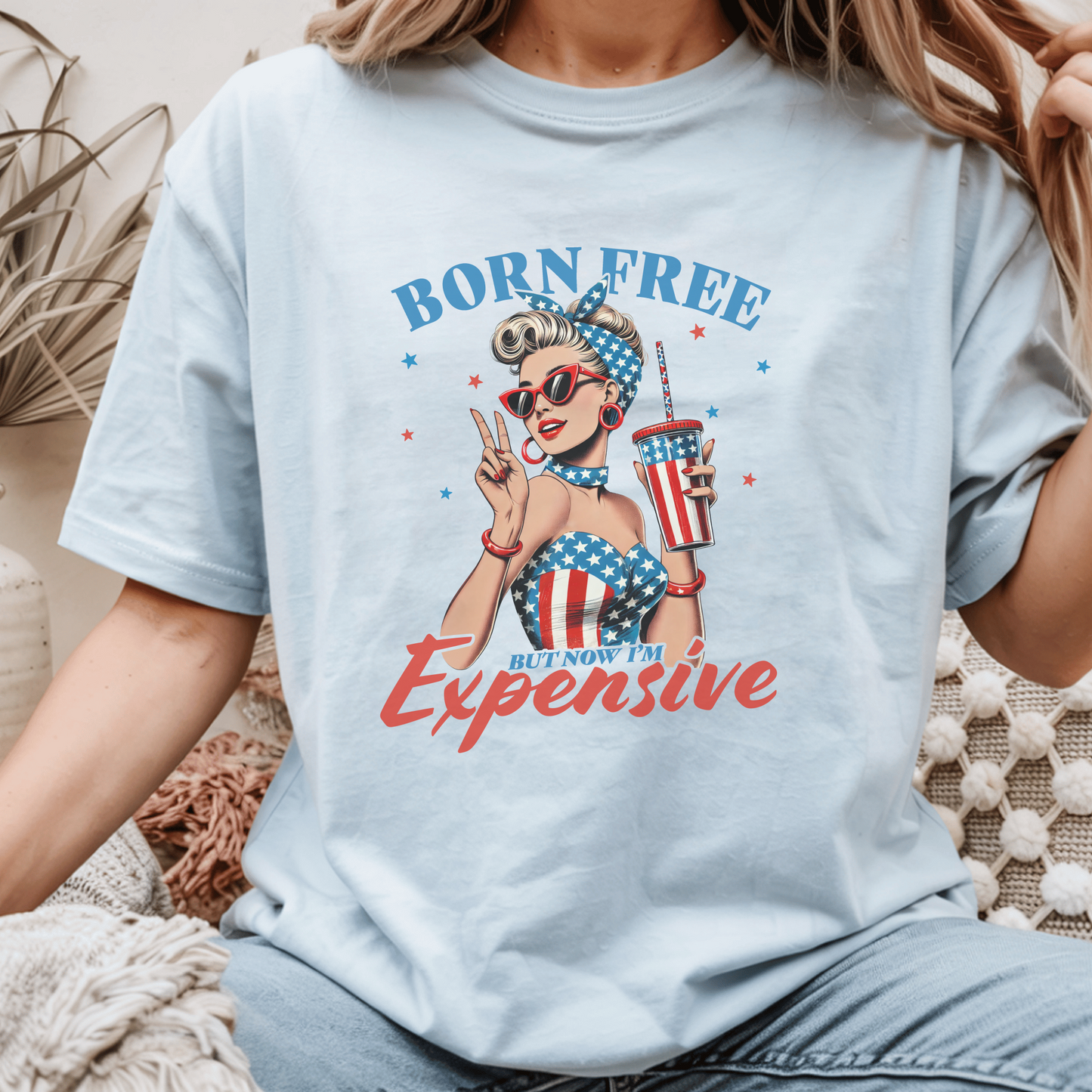 Retro American Pop Art T-Shirt, Vintage Patriotic Graphic Tee, USA Flag Fashion, Fun Gift for Her, High Quality Comfortable Top