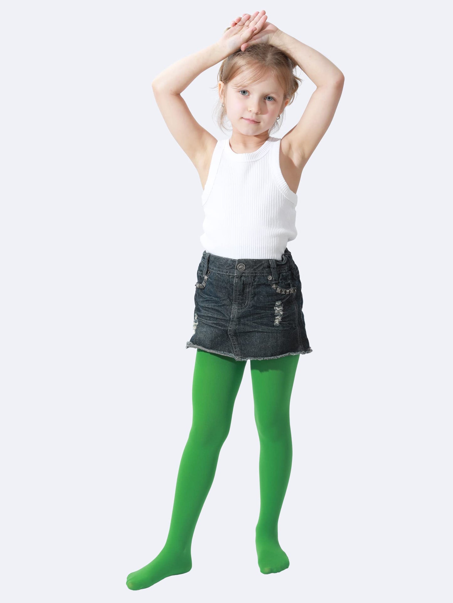 EVERSWE 3 Pairs Pack Girls Microfiber Tights Multiple Colors (Clover Green/Orange/Grey, 2-4)