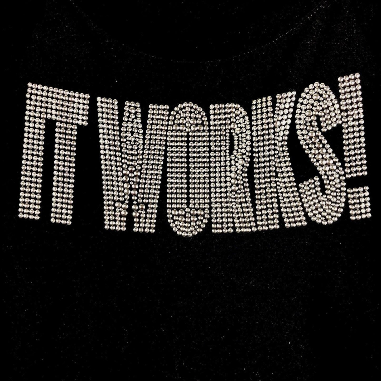 It Works Bling Women's T Shirt Black Studded Silver It Works Size L Shirt