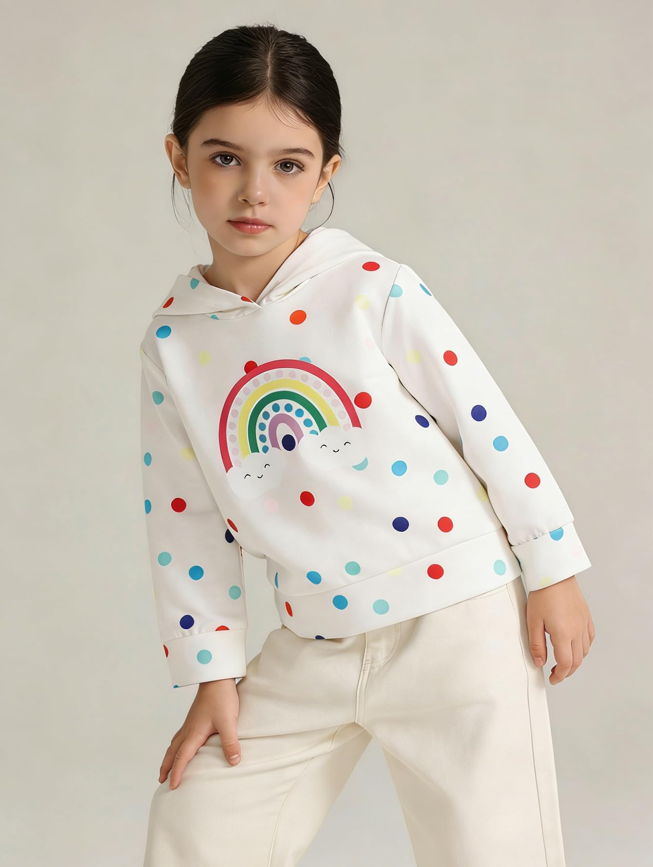 JOLYSHILD Girl's 3 Piece Hoodies Outfits Rainbow Colorful Dots Hoodie Sweatshirt Set Multicolor 7-8Y