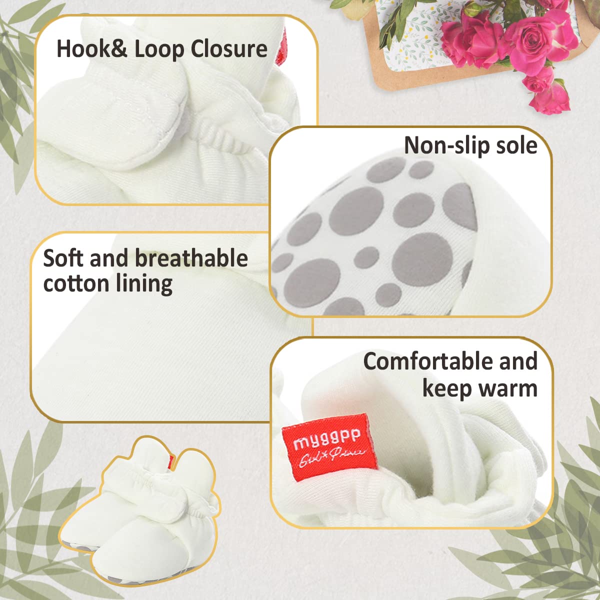 HsdsBebe Unisex Newborn Baby Cotton Booties Non-Slip Sole for Toddler Boys Girls Infant Winter Warm Fleece Cozy Socks Shoes (C White)