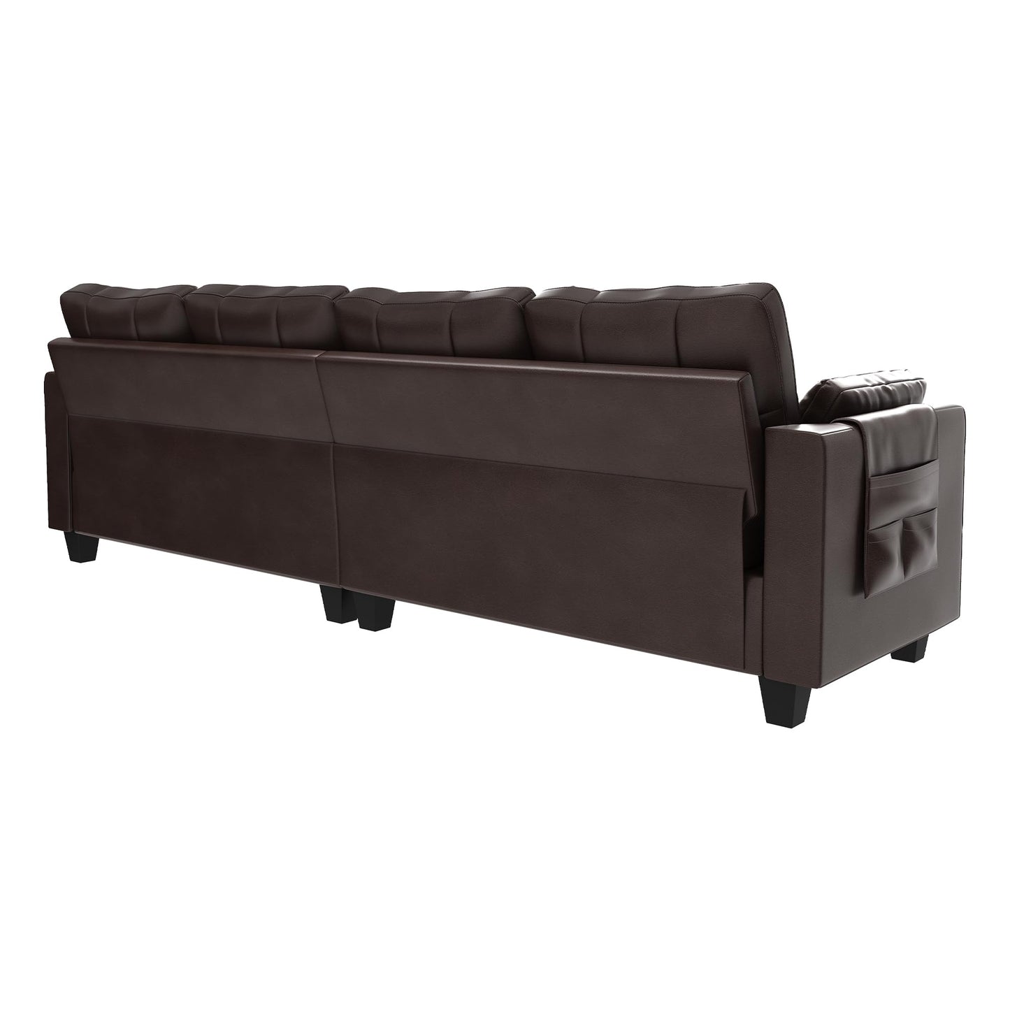 HONBAY Brown Leather Sectional Sofa with Ottoman - Easy Assembly, Storage Space