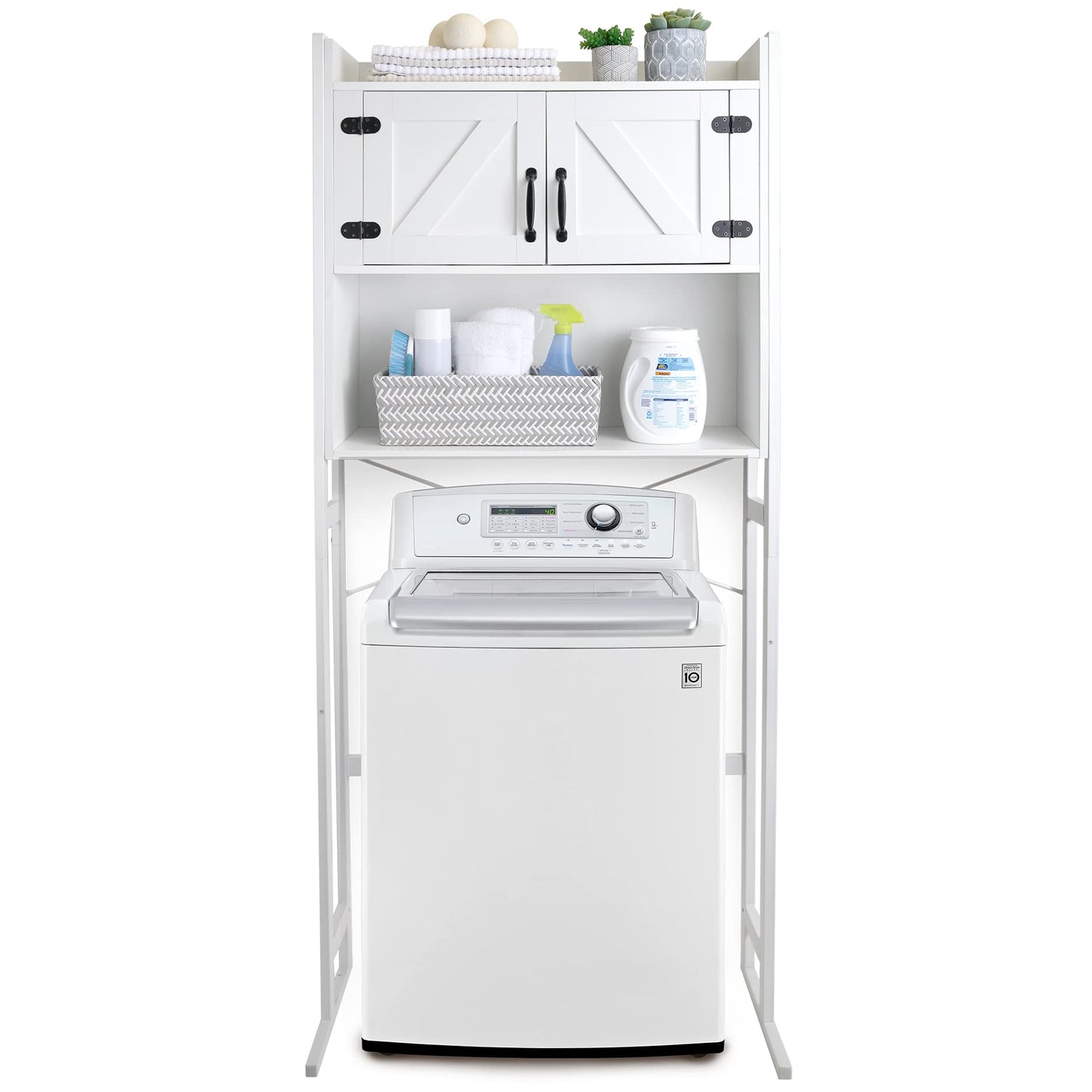 Stephan Roberts Washer or Over The Toilet Storage Cabinet w/Height Adjustable Shelf Laundry Room/Bathroom Organizer, 2-Door Freestanding Rack Space Saver, White