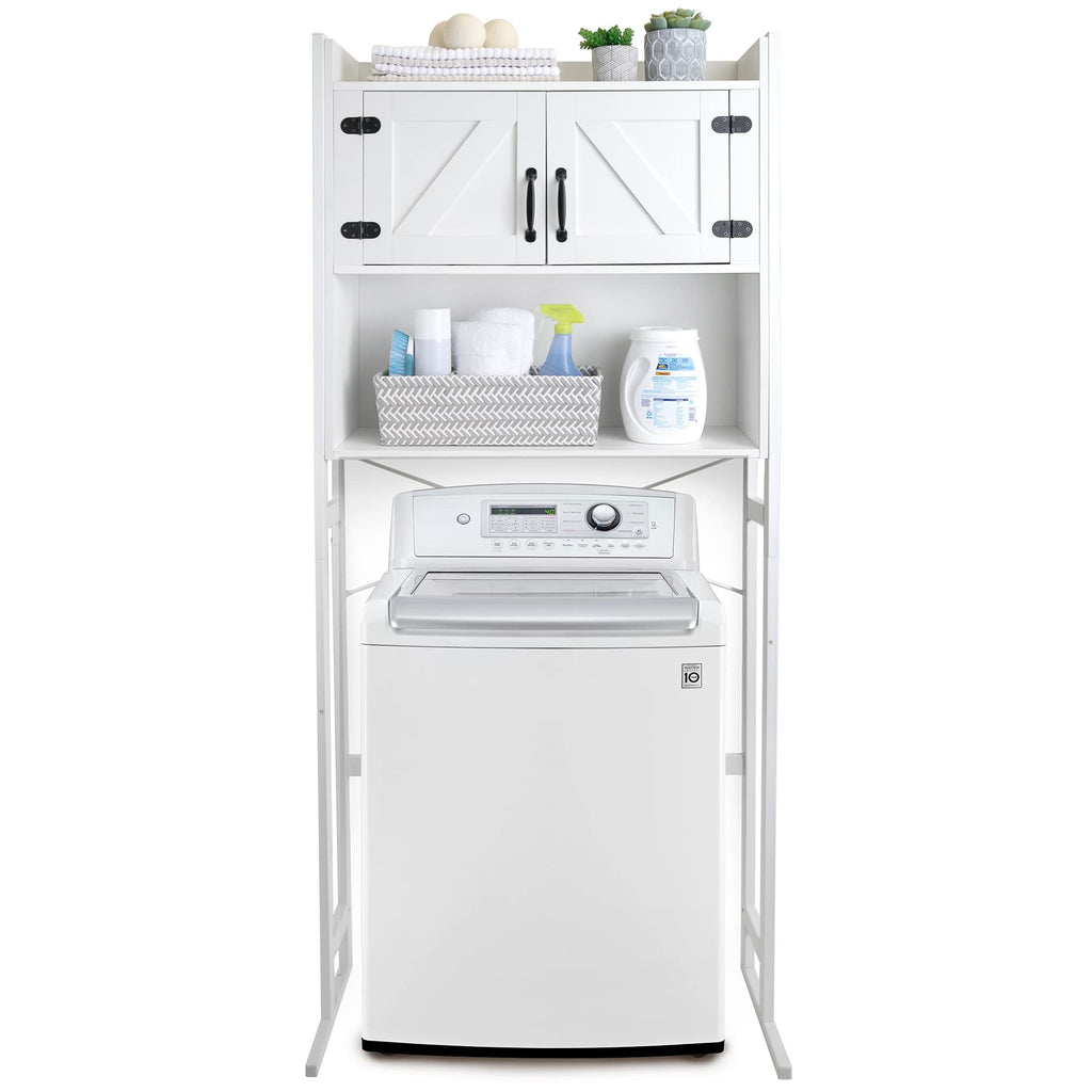 Stephan Roberts Washer or Over The Toilet Storage Cabinet w/Height Adjustable Shelf Laundry Room/Bathroom Organizer, 2-Door Freestanding Rack Space Saver, White