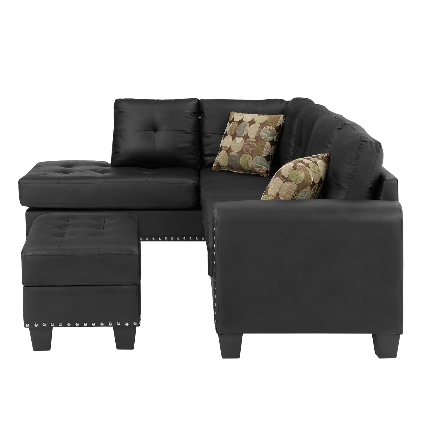 HBRR 3-Piece Sectional Couch Set L Shape 98" Wide Sofa for Living 2 Cup Holders and Storage Ottoman for Home Furniture Room Decor, Black