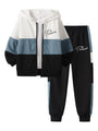 Fdqin Boy's 2 Piece Outfits Long Sleeve Hooded Zip Up Tops and Sweat Pants Fall Winter Set Black White 4-5Years
