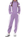 Zaclotre Girl's 2 Piece Outfits Zip Up Sweat Set Contrast Striped Jogging Pants TrackSuit Fall Clothes Purple 8-9 Years