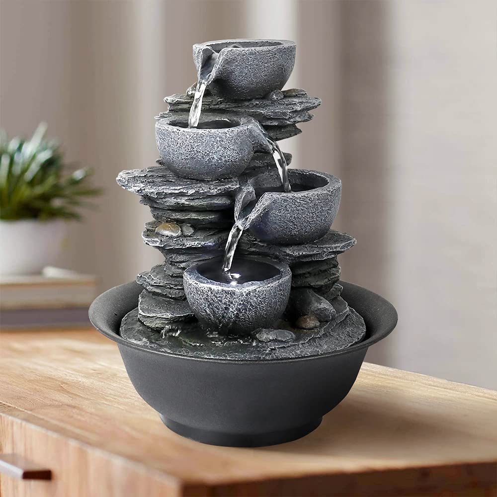 BBabe 10.6inch Rock Indoor Water Fountain Zen Meditation Tabletop Fountain with LED Light for Home Office Bedroom