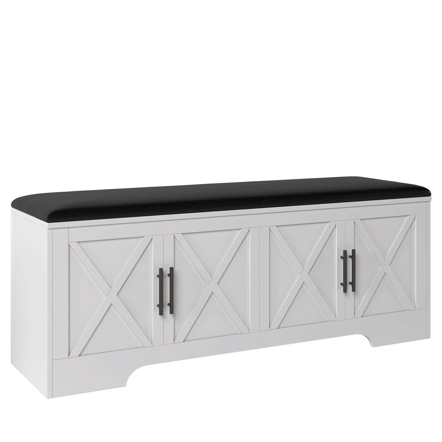 DreamDashio Farmhouse Storage Bench with Lift Top Storage, 47.2" Entryway Bench with Cushioned Seat, End of Bed Bench, Wooden Storage Chest Trunks, for Entryway, Bedroom, Living Room,White