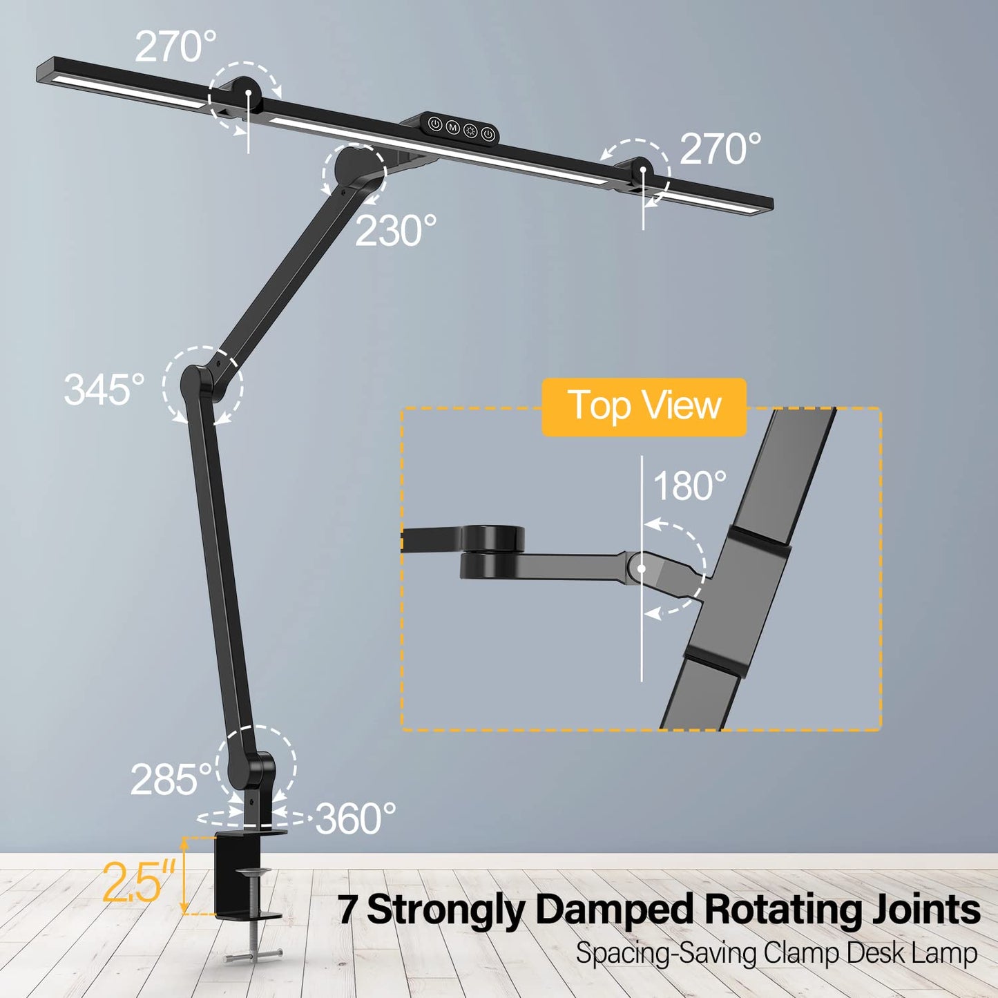 Micomlan Led Desk Lamp with Clamp, Architect Desk Lamp for Home Office with Atmosphere Lighting, 24W Ultra Bright Auto Dimming Desk Light Stepless Dimming and Tempering LED Table Light