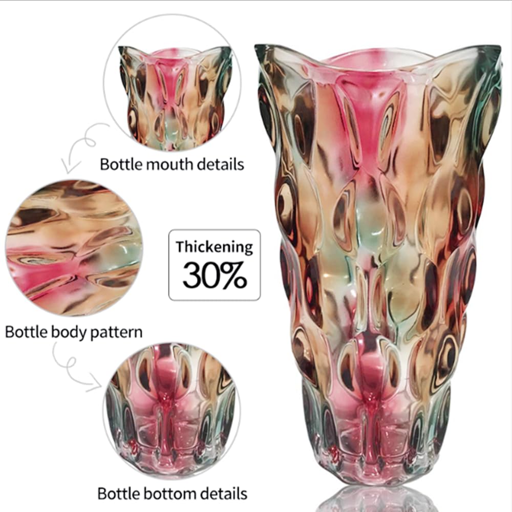 Eastern Rock Heavy Flower Glass Vase Thickened 3.5lb 9.5inch Sparkle vase Bohemian Style, for Centerpieces,Kitchen,Office, Wedding,Gifts, Perfect Home Decor Glass Vase (Purple Light)