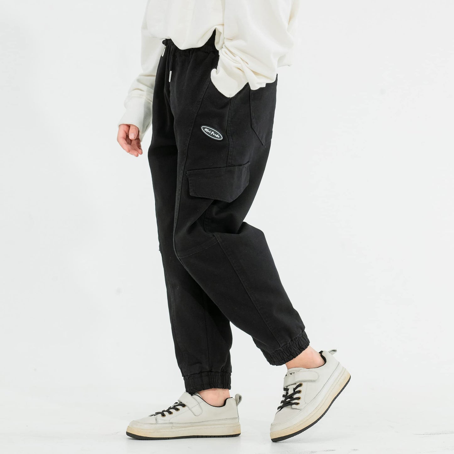MINI PANDA Girls Pants,Stretchy Loose Fitting Girls Pants Size 6-16 Trendy (as1, Numeric, Numeric_8, Regular, Black, 8)