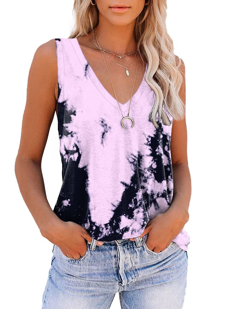 ETCYY NEW Womens V Neck Lace Tank Tops Tie Dye Sleeveless Basic Tops Shirt Cute Printed Loose Fit