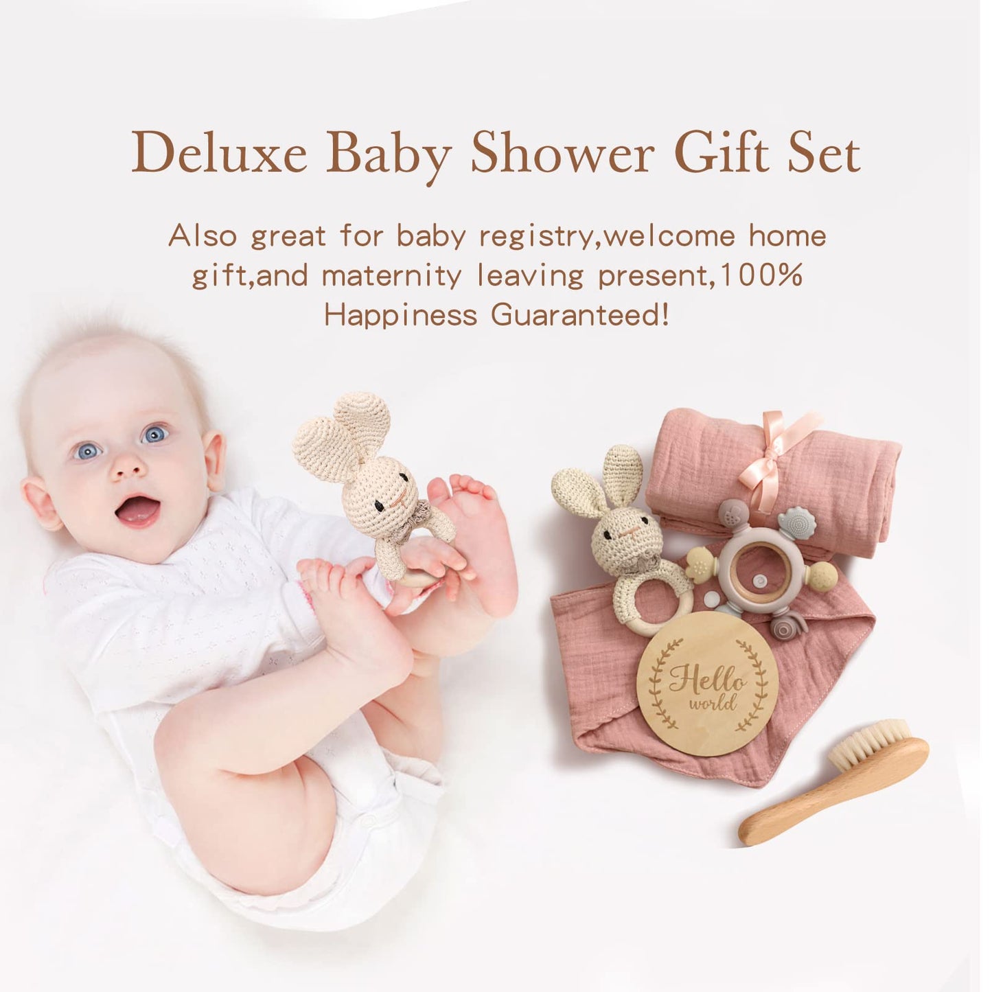 EERKEOD Baby Gift Set for Newborn New Baby Gift Set - Newborn Baby Essentials Baby Bath Set with Baby Blanket Baby Rattle - New Born Baby Girls Gift & Baby Boy Gifts for Baby Shower