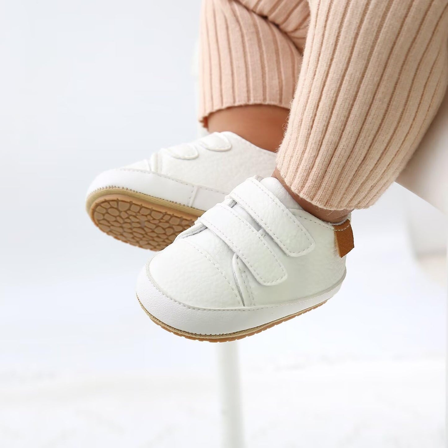 BABSMULY Baby Boys Girls Shoes Non-Slip Rubber Sole High-Top PU Leather Sneakers Infant First Walking Shoes Toddler Crib Newborn Loafers Flats.(White, 6-12 Months)