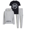 AEROPOSTALE Boys 3 Piece Outfit Set - Fleece Pullover Hoodie, Cargo Sweatpants, T-Shirt, Boys Activewear Set, Sizes 4-36 Grey