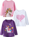 MSSMART Girls Unicorn Shirt Toddler Long Sleeve Clothes Fall Crewneck Top Kids Autumn Cotton Heart Tee 3 Pack Size 2T