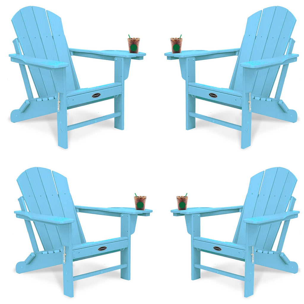 FOOWIN HDPE Folding Adirondack Chair Set of 4, All-Weather Resistant Adirondack Chair w/4 in 1 Cup Holder Trays, Adirondack Chairs for Outdoor, Patio, Lawn, Garden, Backyard Deck