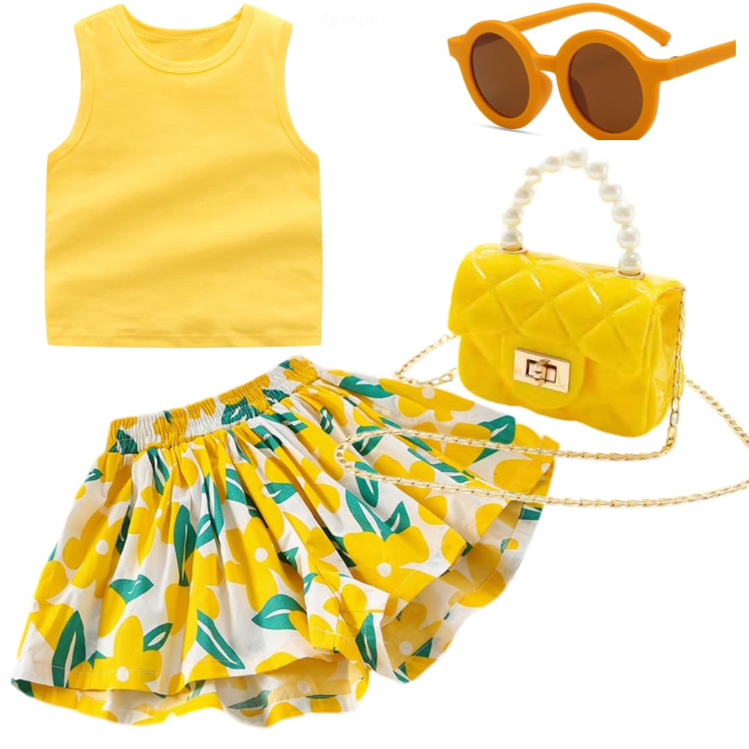 Deerhobbes Design your own Girls' Short Sets - Trendy Summer Outfits for Girls Fashionable Clothing Sets 4pc (yellow, 4-5 years old) 110