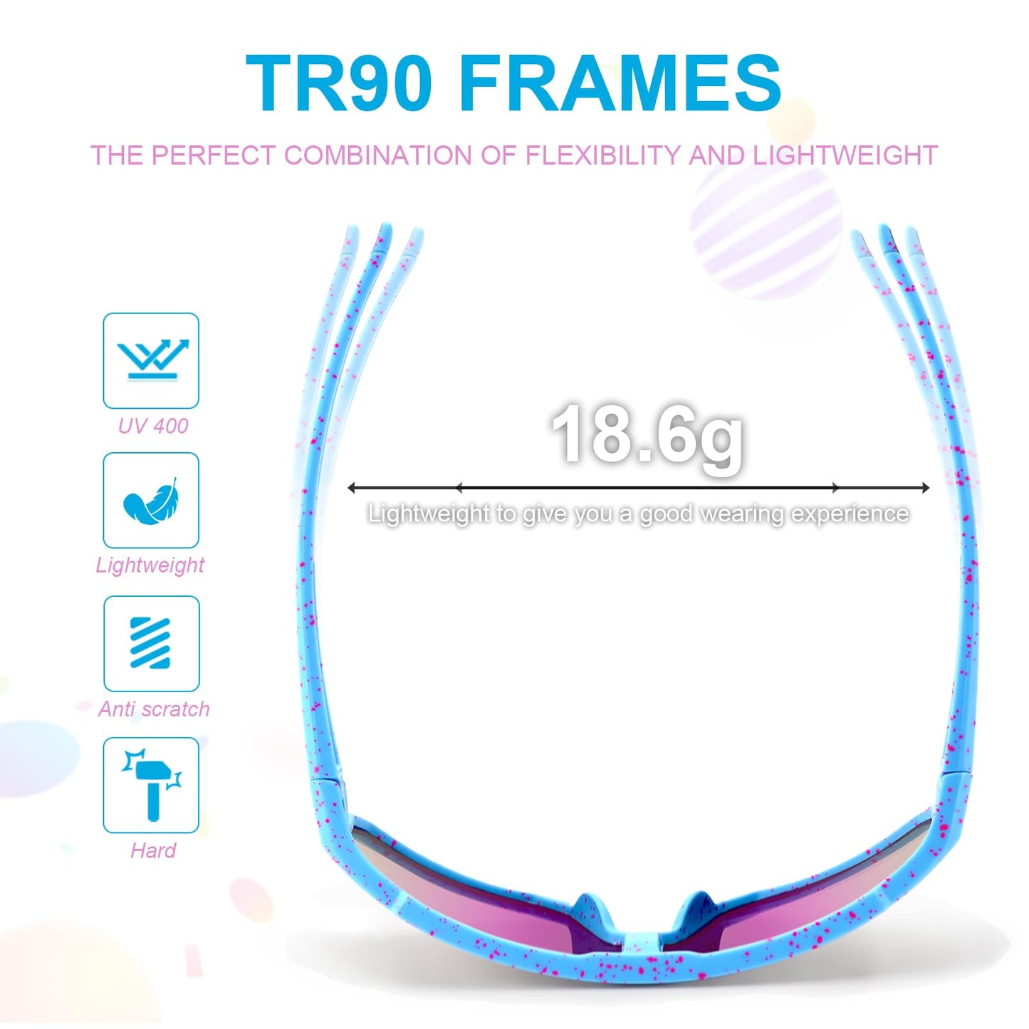 CMBJJU 3PACK Kids Sunglasses,Youth Baseball Glasses,Cycling Goggles for 6-14 Boys Girls,UV400 Protection (3pcs-Black Blue+White Blue+Blue Pink-K01)