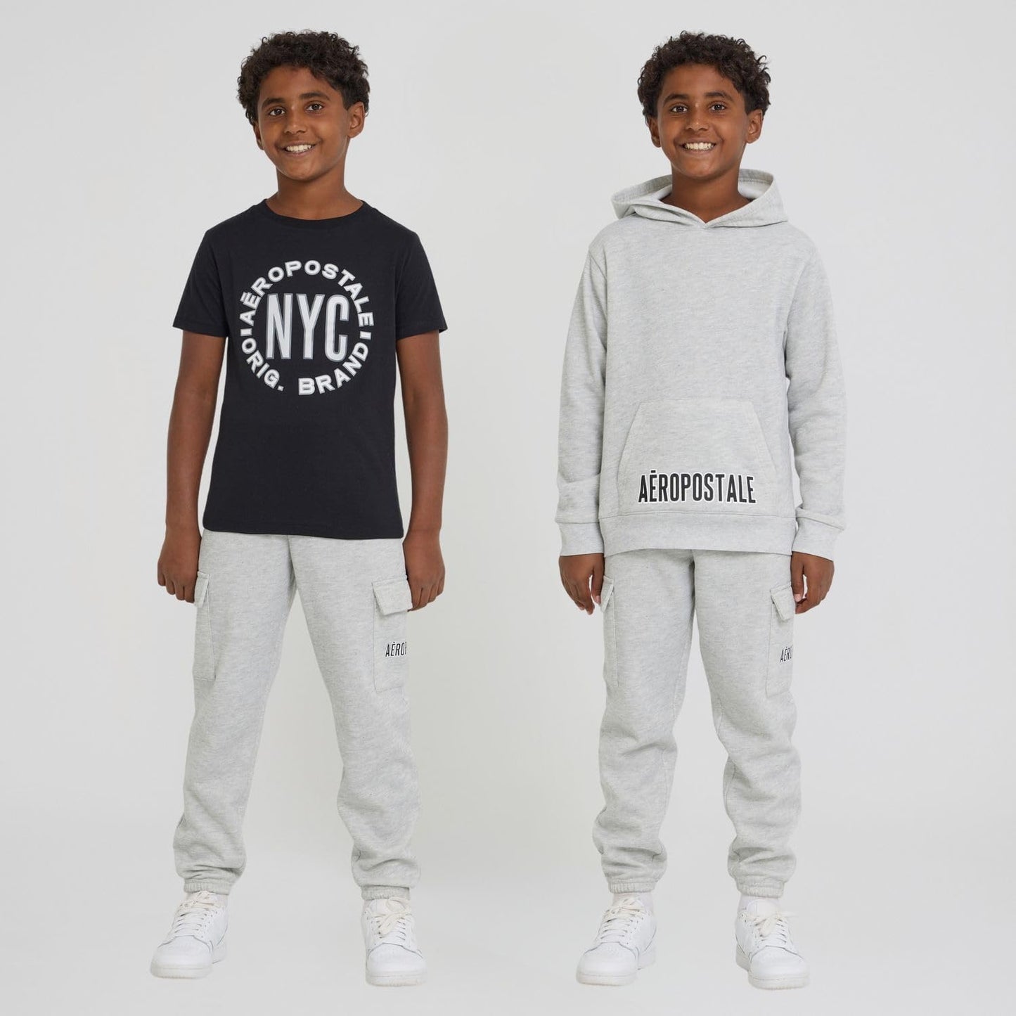 AEROPOSTALE Boys 3 Piece Outfit Set - Fleece Pullover Hoodie, Cargo Sweatpants, T-Shirt, Boys Activewear Set, Sizes 4-36 Grey
