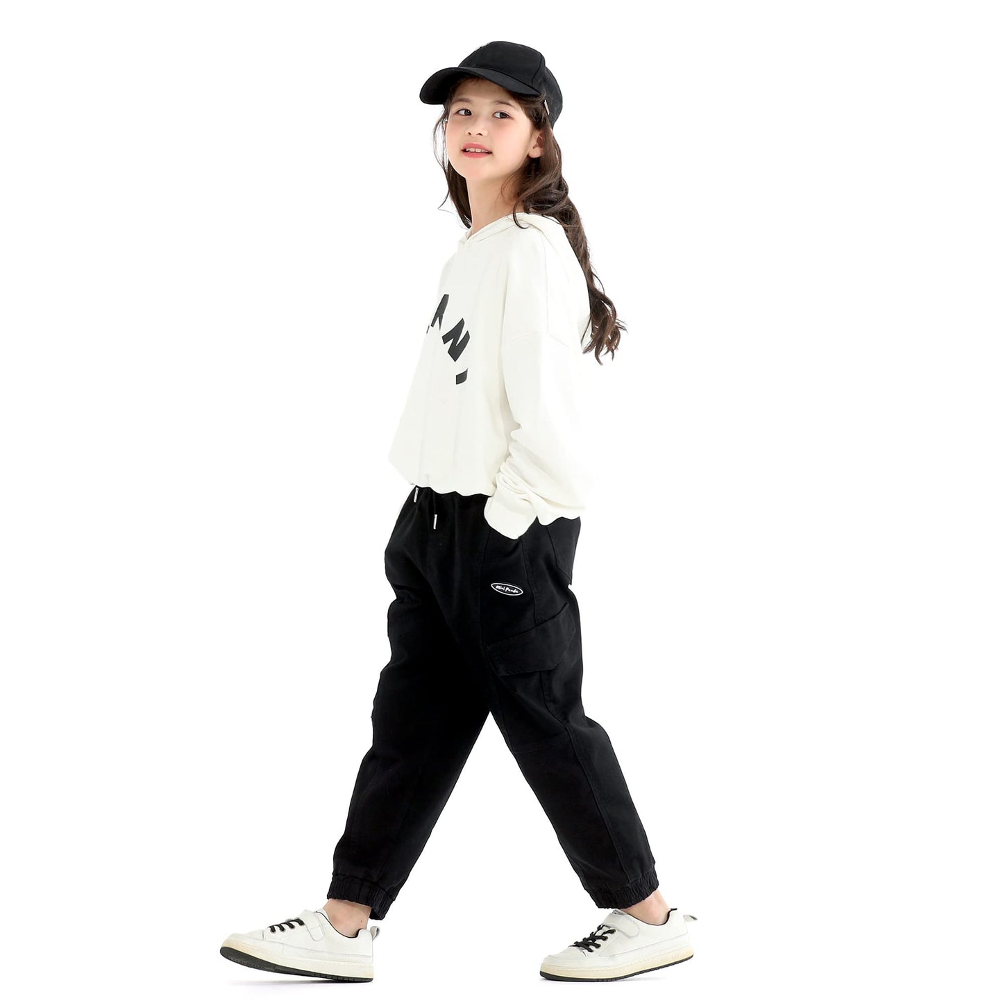 MINI PANDA Girls Pants,Stretchy Loose Fitting Girls Pants Size 6-16 Trendy (as1, Numeric, Numeric_8, Regular, Black, 8)