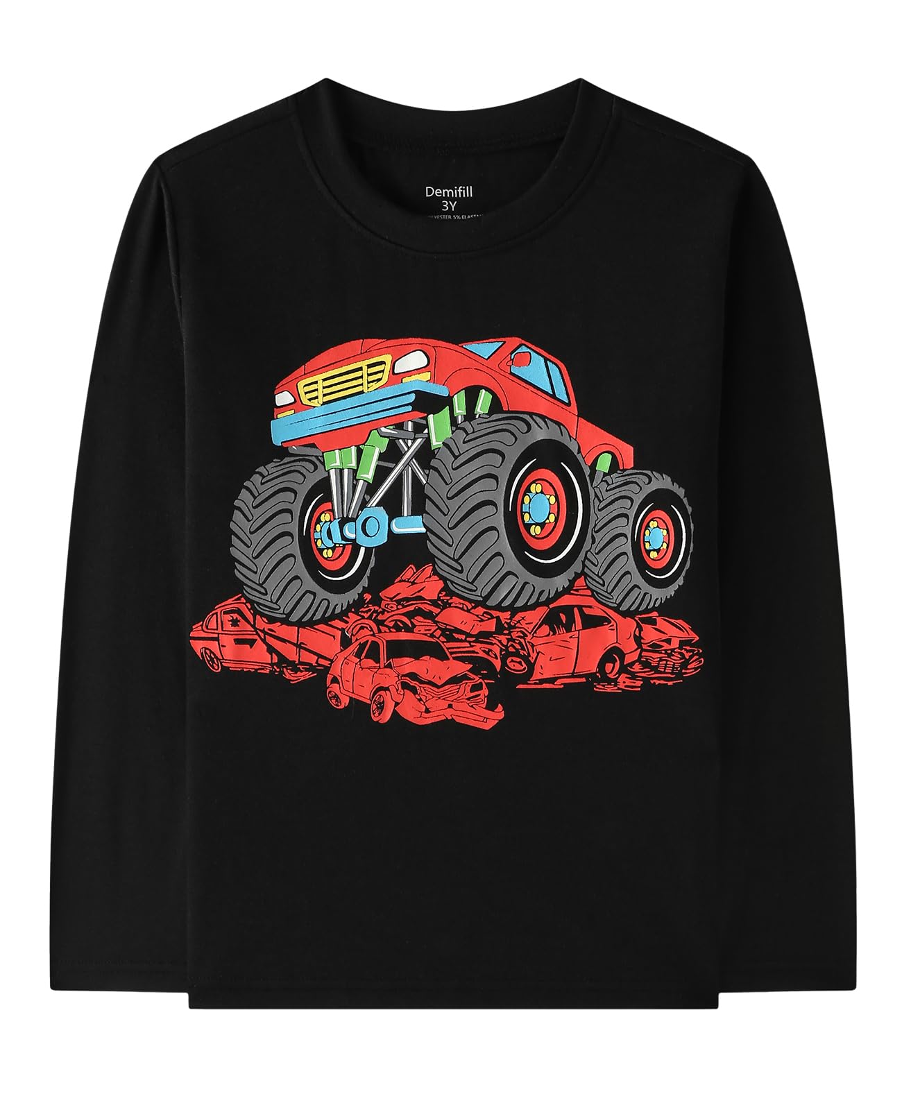 Demifill Toddler Boys 3 Pack Long Sleeve Truck T-Shirts Kid Boys Crew Neck T-Shirt Size 8Years