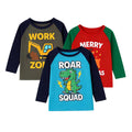 HILEELANG Boys Long Sleeve T-Shirts 3 Pack, Dinosaur Construction Graphic Tee Set, Soft Cotton Crewneck Shirts for Toddler & Little Boys 3T