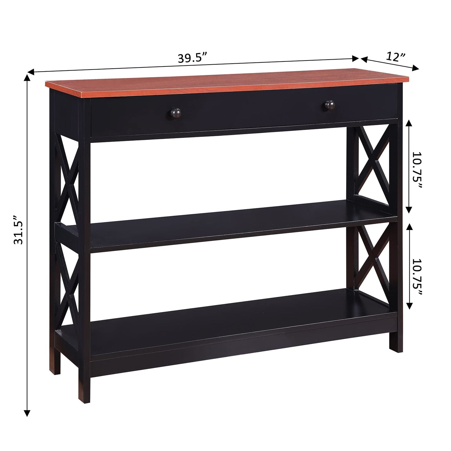 Convenience Concepts Oxford 1 Drawer Console Table with Shelves, Cherry/Black