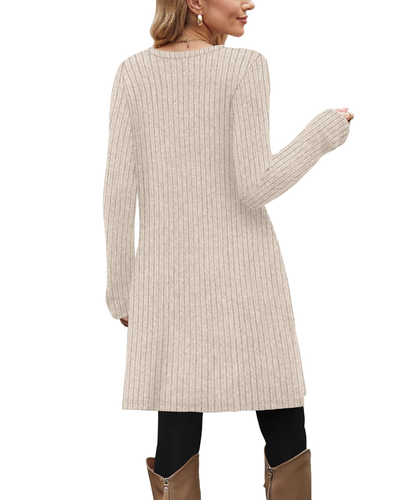 OFEEFAN Fall Dresses for Women 2025 Tunic Sweater Trendy Long Sleeve Shirts Winter Clothing Fashion Teacher Shirts Dressy Casual Side Buttons Side White L