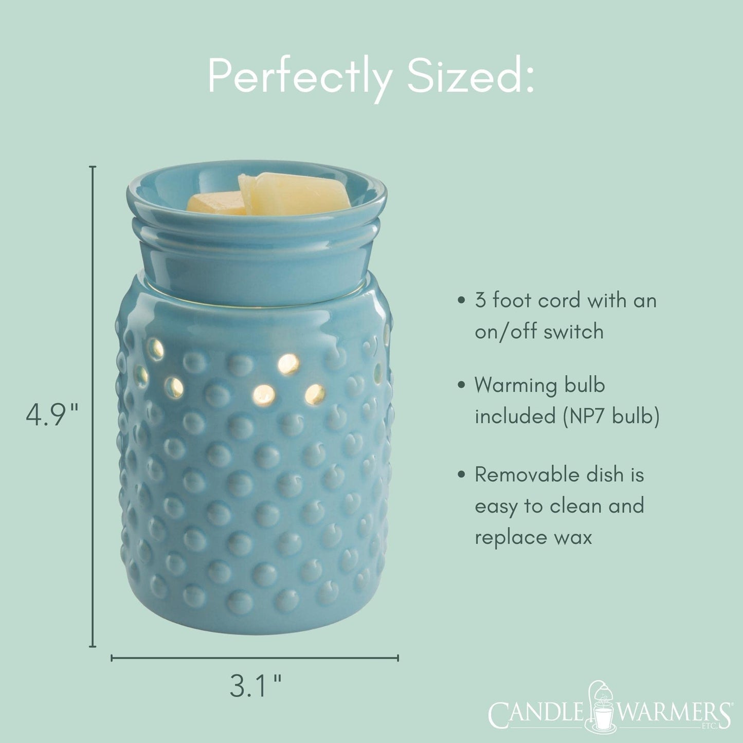 CANDLE WARMERS ETC. Midsized Illumination Fragrance Warmer- Light-Up Warmer for Warming Scented Candle Wax Melts and Tarts or Fragrance Oils to Freshen Smaller Rooms, Blue Hobnail