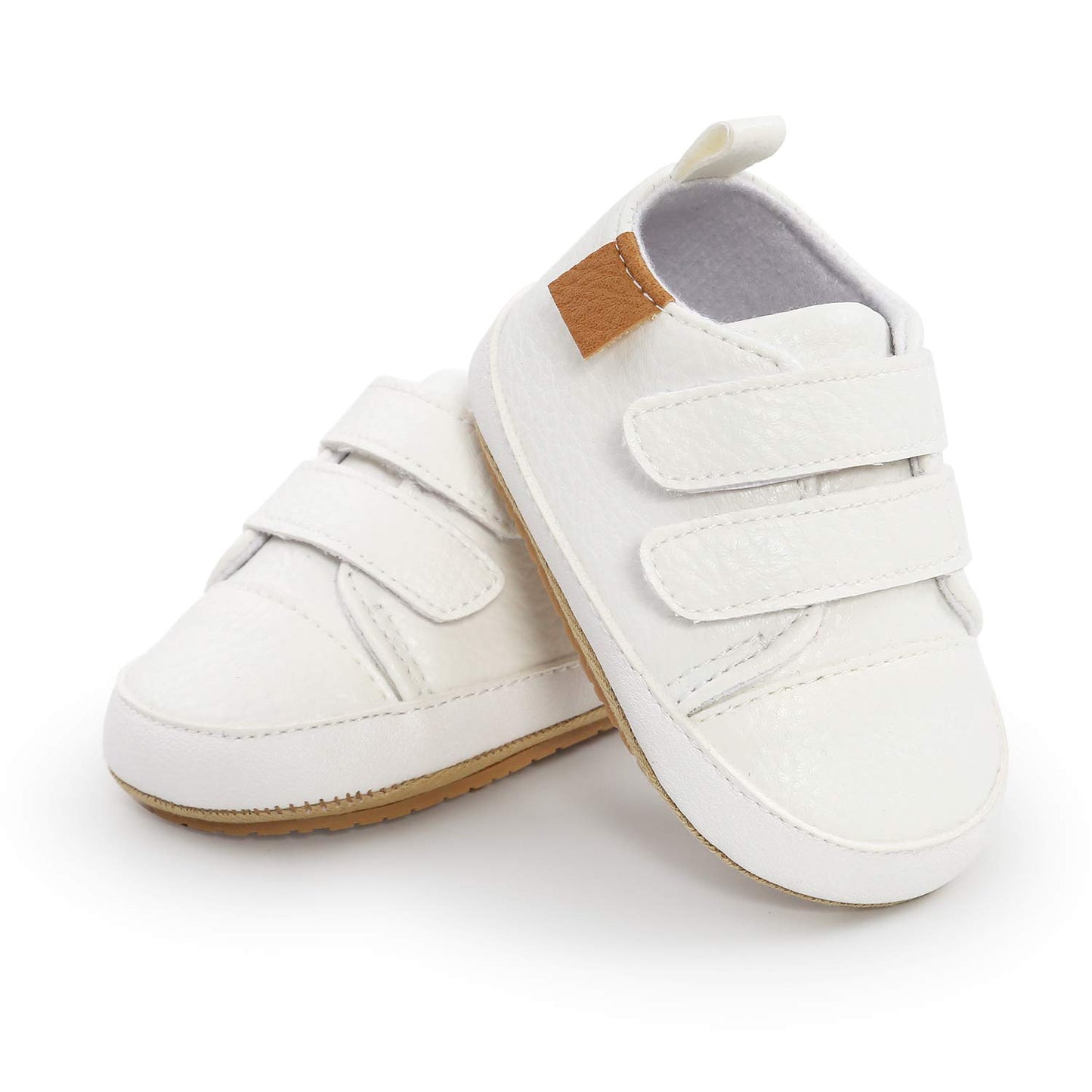BABSMULY Baby Boys Girls Shoes Non-Slip Rubber Sole High-Top PU Leather Sneakers Infant First Walking Shoes Toddler Crib Newborn Loafers Flats.(White, 6-12 Months)