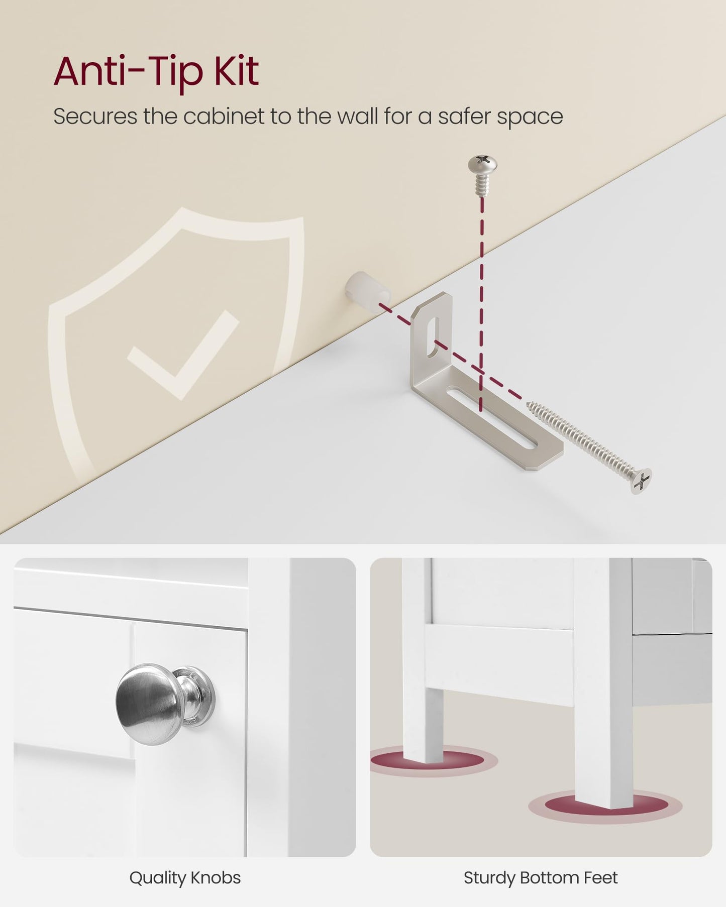 VASAGLE Tall Bathroom Cabinet with Lights, Slim Bathroom Storage Cabinet, Freestanding Narrow Cabinet with Adjustable Shelves, Open compartments, for Small Spaces, Modern, Cloud White UBBC566W02
