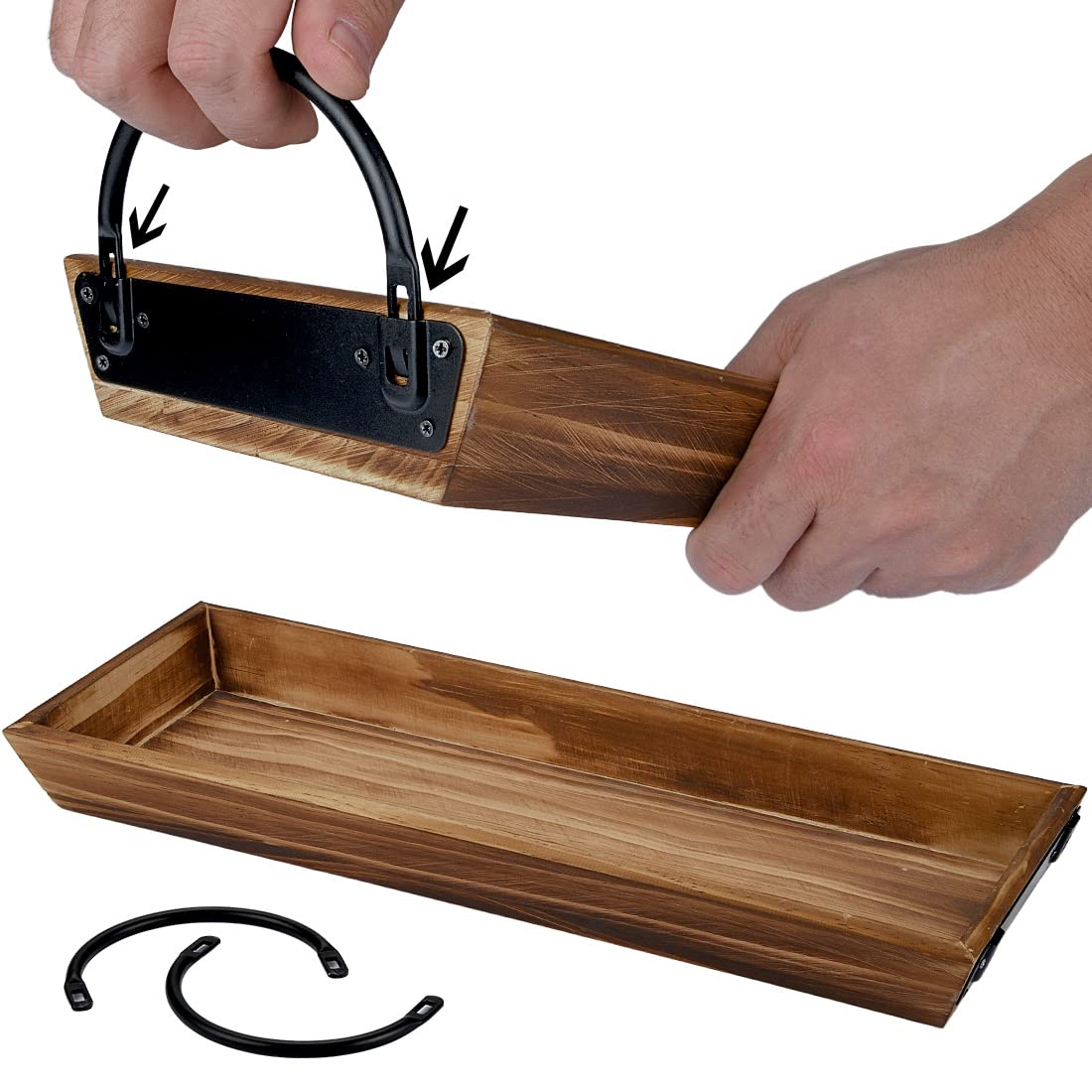 Aglary Wooden Candle Tray, Pillar Candle Holder with Black Metal Handles, Rectangular Centerpiece for Rustic Dining Table,Home Decor Accessories for Kitchen Counter，Coffee Table, Fireplace