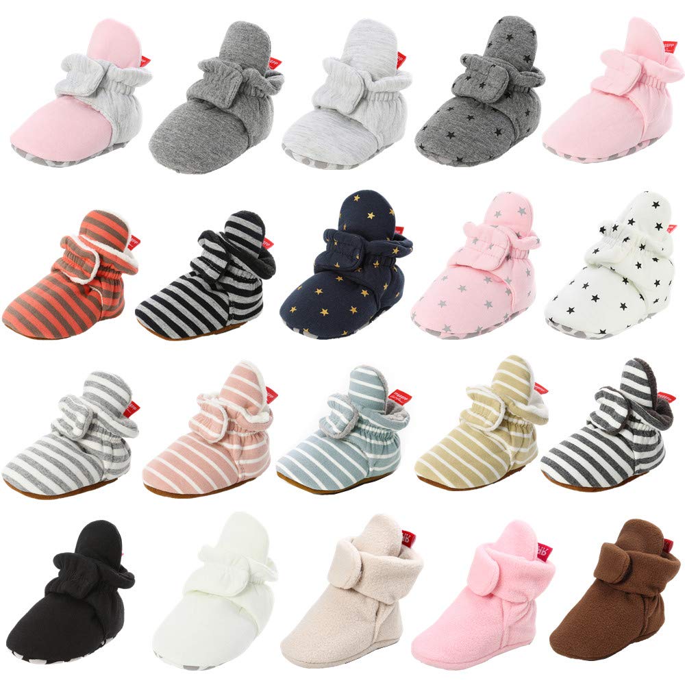 HsdsBebe Unisex Newborn Baby Cotton Booties Non-Slip Sole for Toddler Boys Girls Infant Winter Warm Fleece Cozy Socks Shoes (C White)