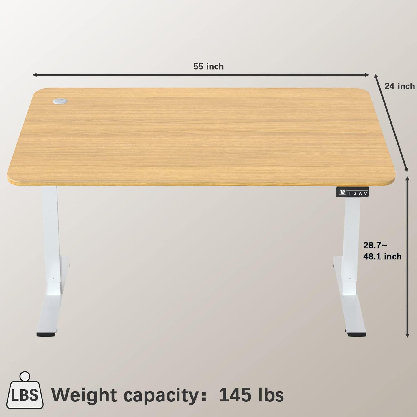 Furmax Electric Height Adjustable Standing Desk 55 x 24 Inches Large Sit Stand Up Desk Home Office Computer Desk Memory Preset with T-Shaped Metal Bracket, Nature