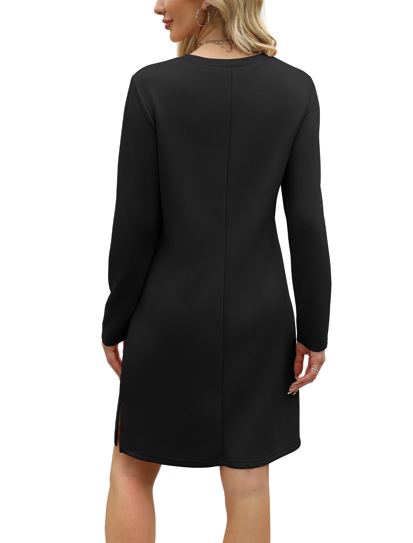 Sampeel Dresses for Women 2025 Casual Long Sleeve Dress Tshirt Work Winter Dresses 2025 Clothes Business Casual Outfits Black L