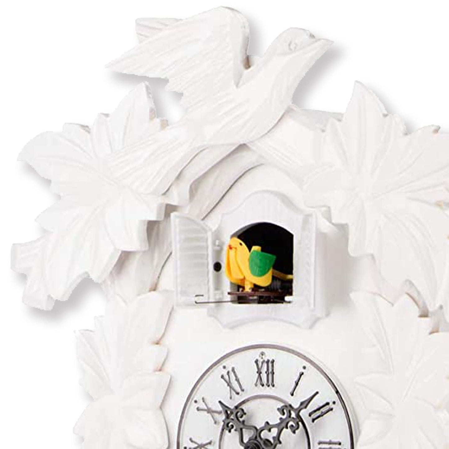 Cuсkoo Cloсk with Night Mode, Hand Carved Birds, Weights and Swinging Pendulum (White)
