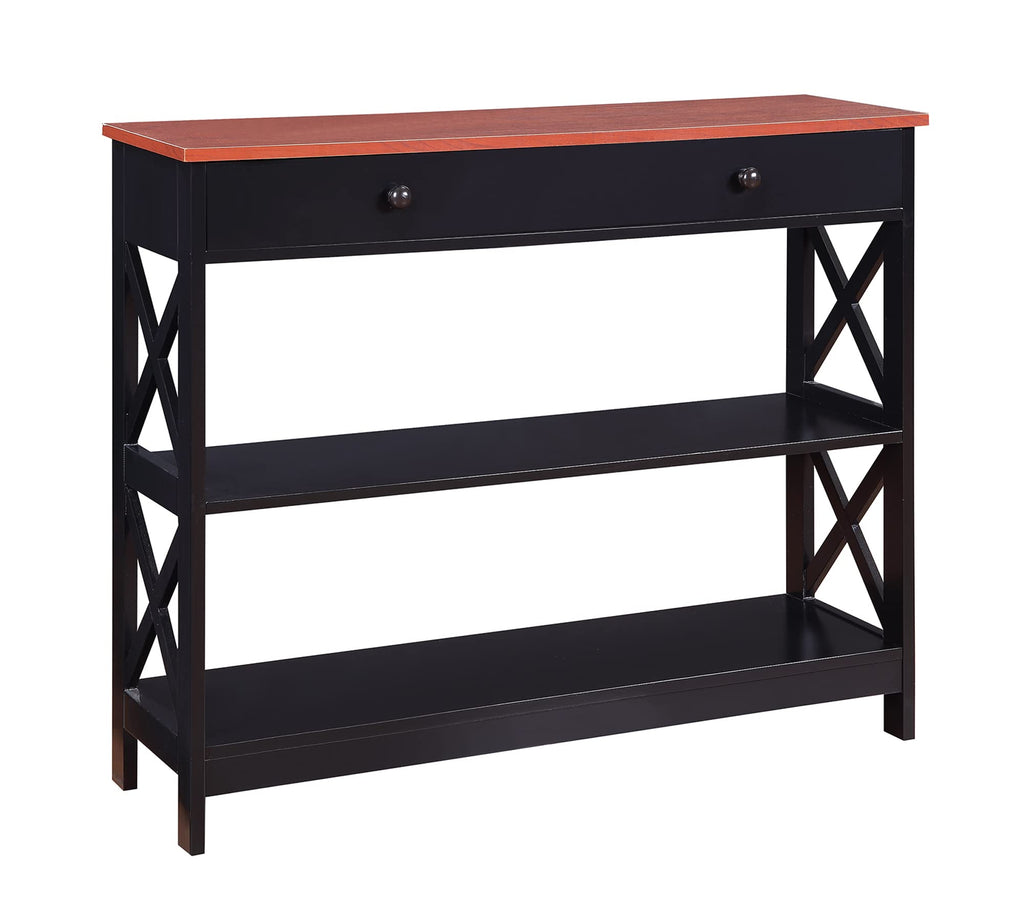 Convenience Concepts Oxford 1 Drawer Console Table with Shelves, Cherry/Black