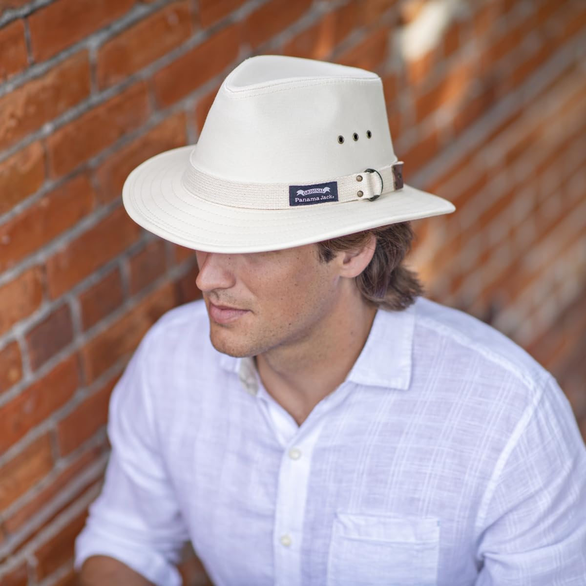 Panama Jack Men's Original Canvas Safari Sun Hat, 2 1/2" Brim, UPF (SPF) 50+ Sun Protection (Natural, Large)