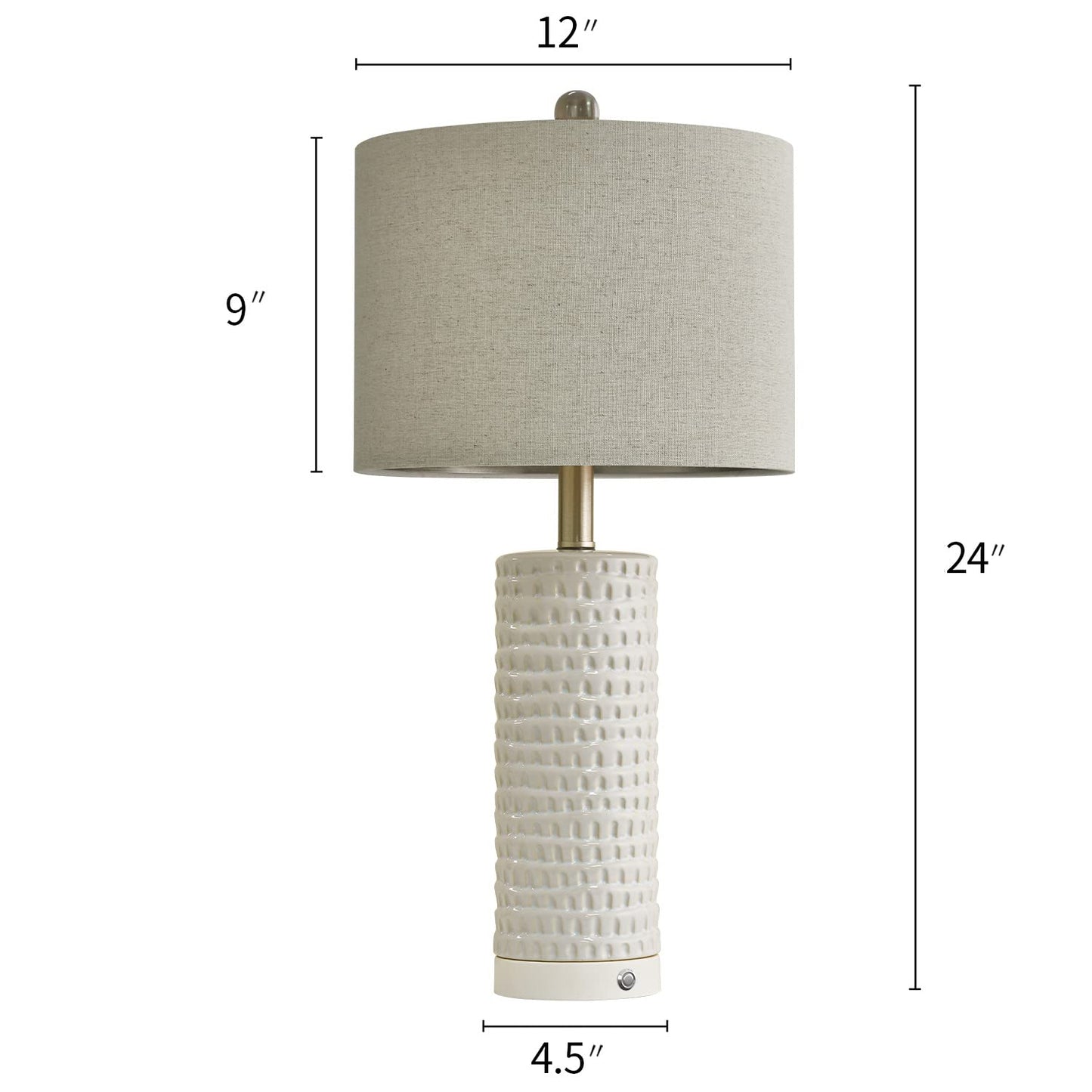 PORTRES 24" Farmhouse 3-Way Dimmable Touch Ceramic Table Lamp Set of 2 for Bedroom White Bedside Lamps with USB A+C Charging Ports for Living Room Nightstand Lamp End Table Lamps(2 Bulbs Included)