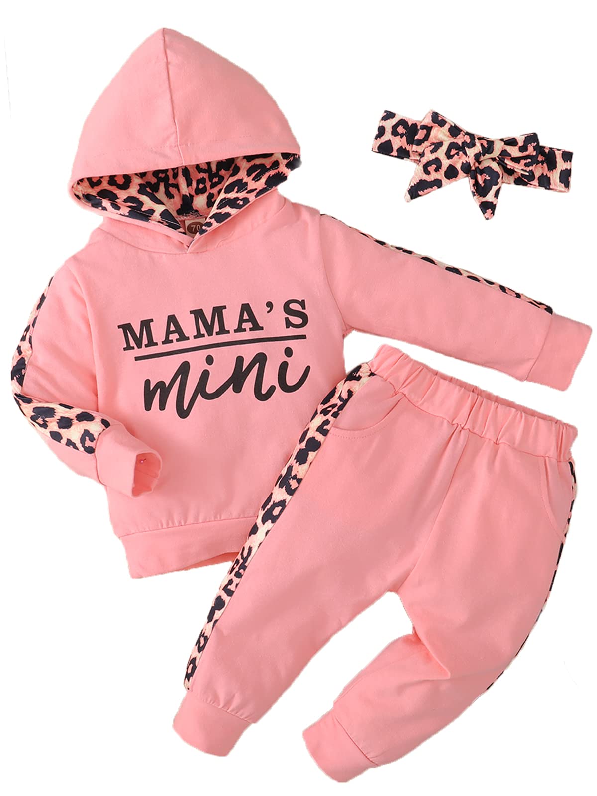 Yvowming 3T Girl Clothes Outfits Toddler Peach Hooded Sweatshirt Pants Headband Toddler Winter Clothes