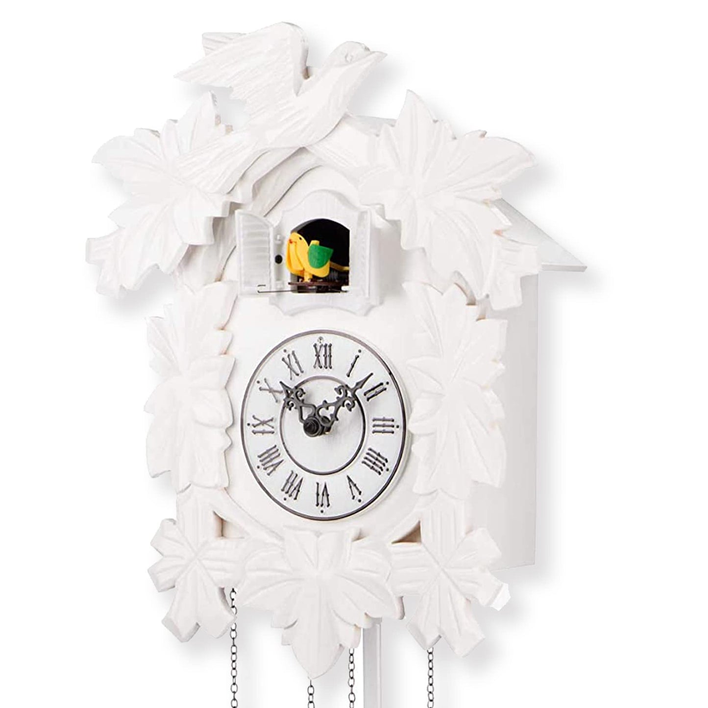 Cuсkoo Cloсk with Night Mode, Hand Carved Birds, Weights and Swinging Pendulum (White)